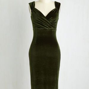Olive Green Velvet Formal Dress